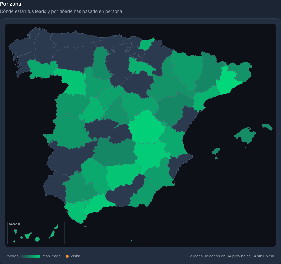 Mapa de leads por provincia en España